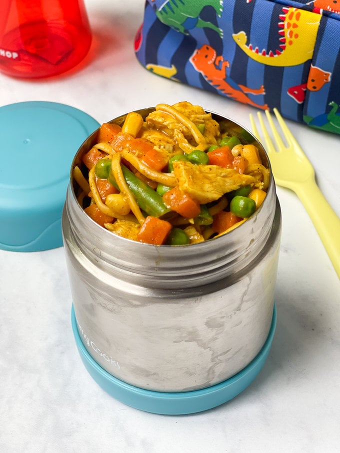 Creamy Chicken Noodles served in a child's food flask.